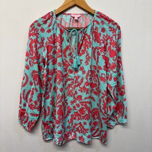 Lilly Pulitzer Women Long Sleeve Blouse Top Shirt Size Small Shellfish C030 -27